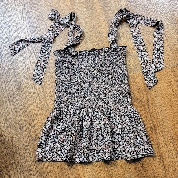 Tops - Floral Smocked Top with Bow Straps Sz S
